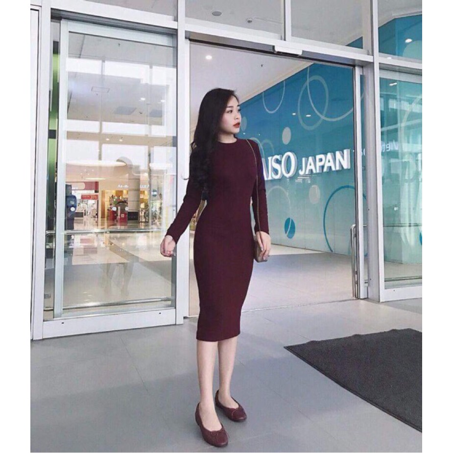 Đầm body dài tay váy body len tăm dài tay | BigBuy360 - bigbuy360.vn