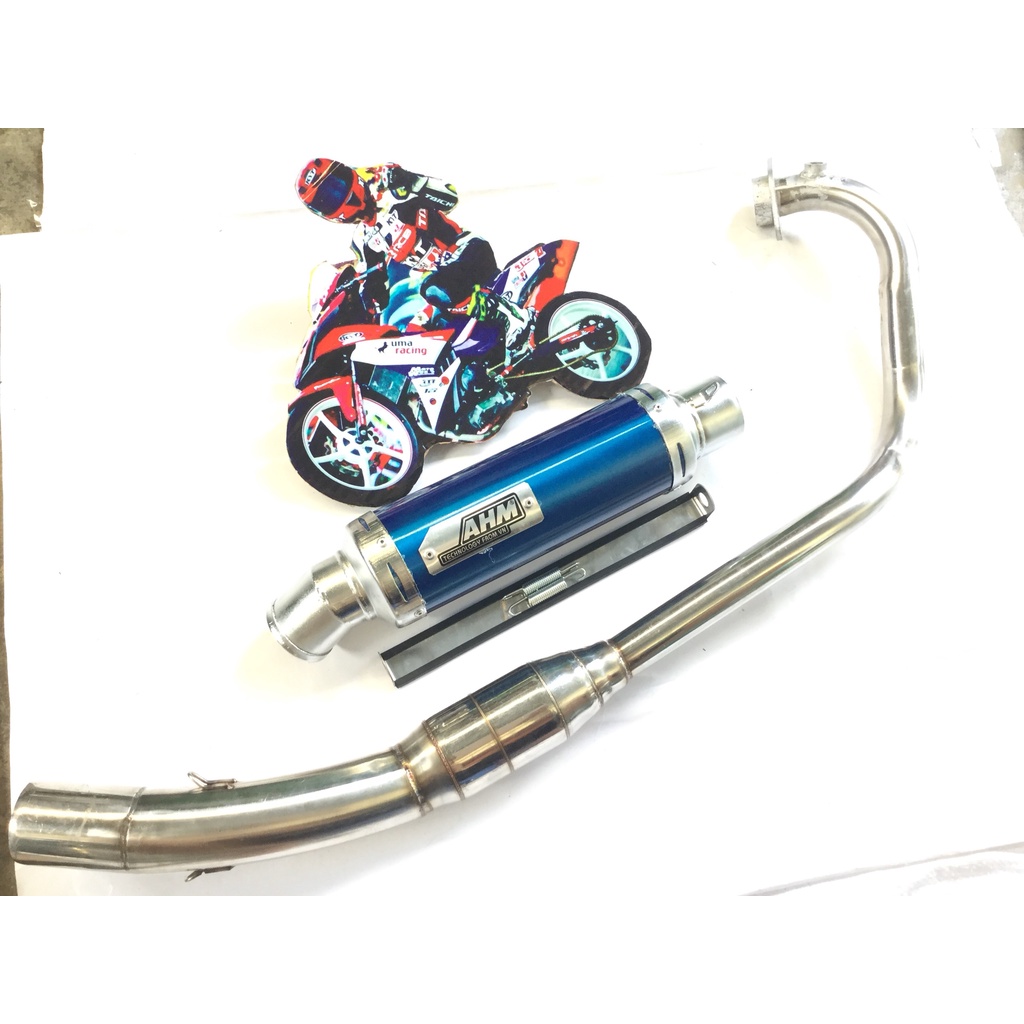 Bộ pô AHM XANH full cổ cong 2 KHÚC INOX 304 WAVE, SI, CUP, DREAM, EXCITER, WINER, SONIC, RAIDER FI, SATRIA, GSX