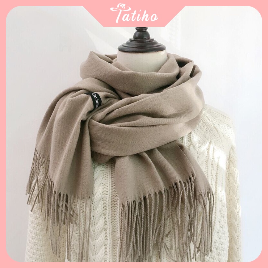 Khăn Choàng Cổ Len Cashmere Unisex Cao Cấp Họa Tiết Trơn Basic Thời Trang Thu Đông Phong Cách Vintage - Mã KLN017