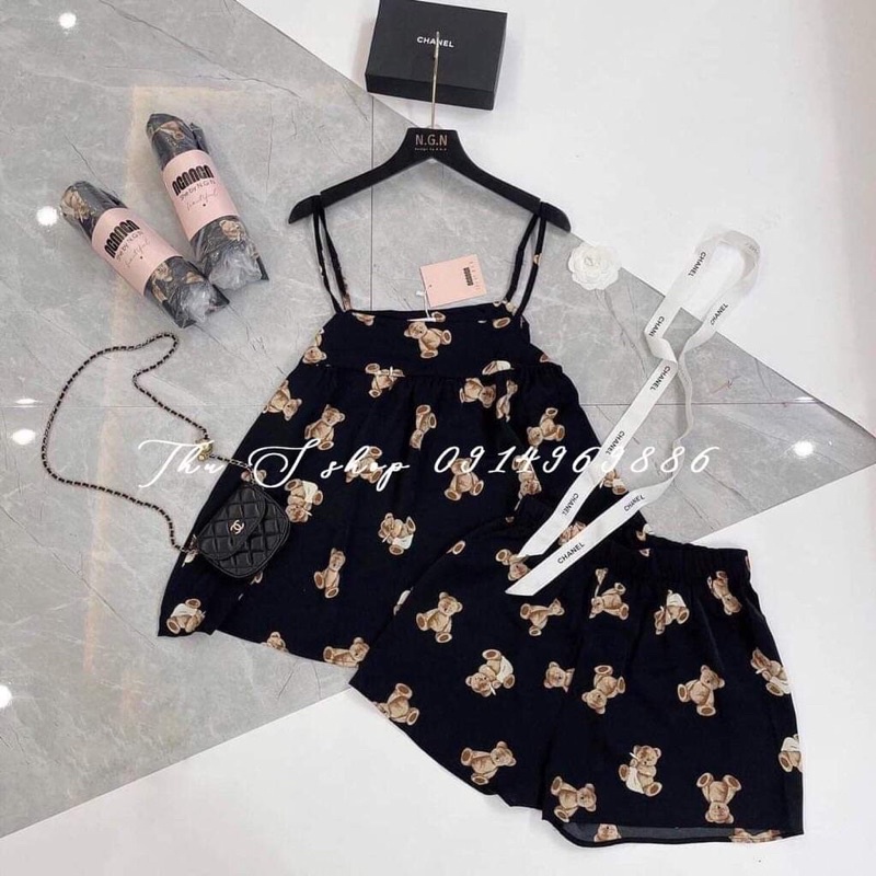Set bộ Pizama Áo 2 dây quần đùi ngắn  Đồ mặc nhà họa tiết siêu đẹp