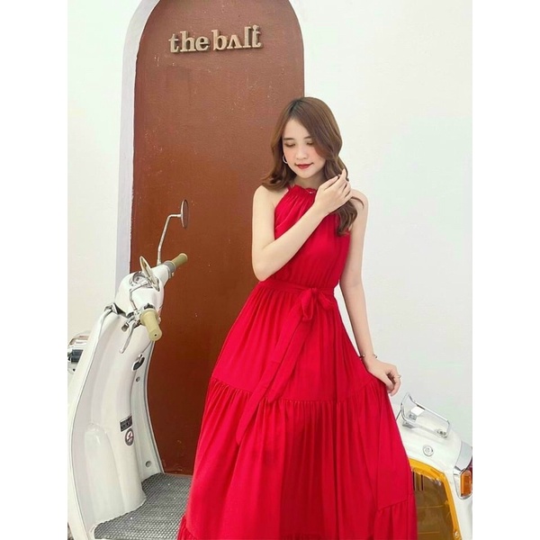 Đầm Maxi Đi Biển, Váy Maxi Cổ Yếm IVA15, Chất Voan Mềm Mướt, Màu Trắng, Đỏ, Cho Dáng Dài Miên Man