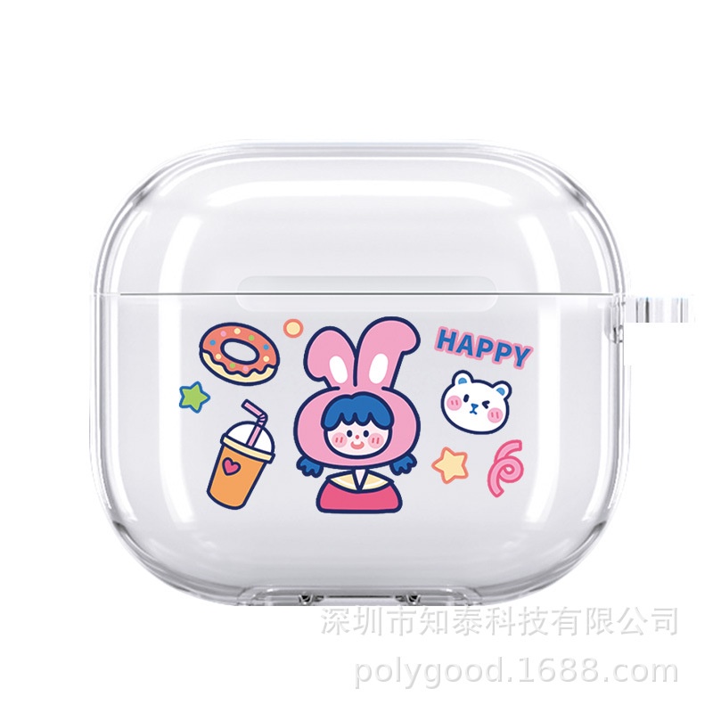 Vỏ Bảo Vệ Hộp Sạc Tai Nghe airpods 1 2 Pro 3rd Generation Pro 1/2 Trong Suốt Chống Sốc Họa Tiết Hoạt Hình Kèm Dây Đeo Kiểu Nhật Hàn