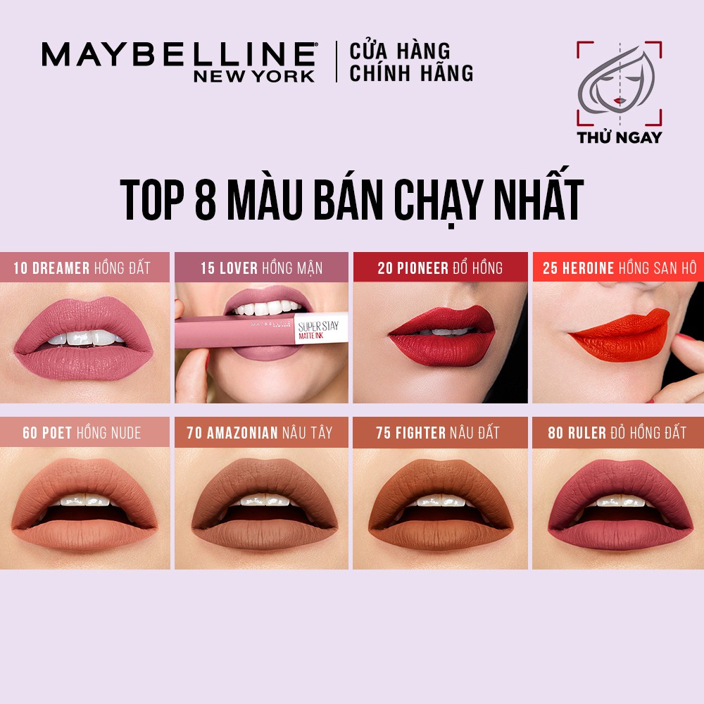 [Mã FMCGMALL -8% đơn 250K] Son Kem Lì 16h Lâu Trôi Maybelline New York Super Stay Matte Ink Lipstick 5ml