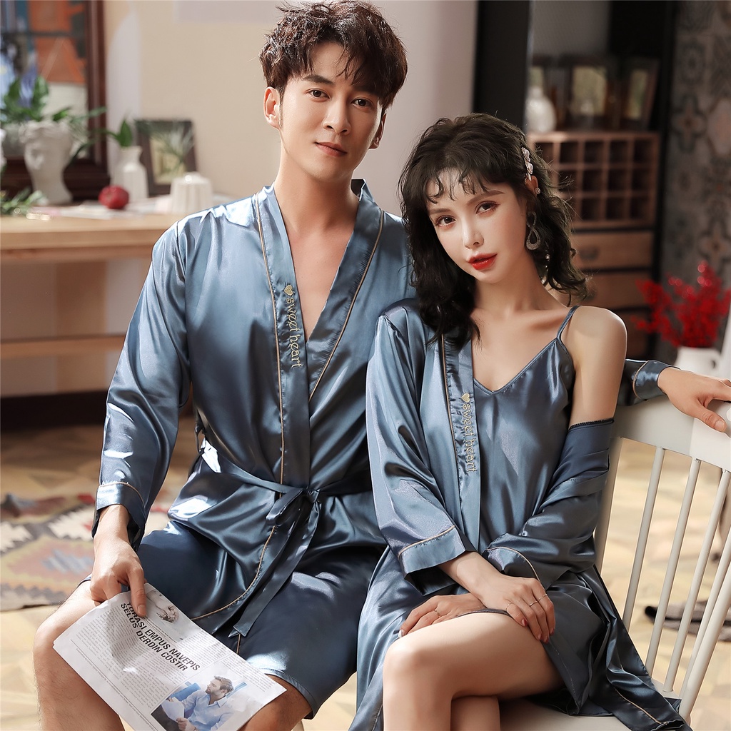 {Nightgown} Áo Choàng Ngủ/Ngủ Vải Lụa Mát Tay Dài Thời Trang Xuân Thu Dành Cho Cặp Đôi Nam Nữ----&----*&**** | BigBuy360 - bigbuy360.vn