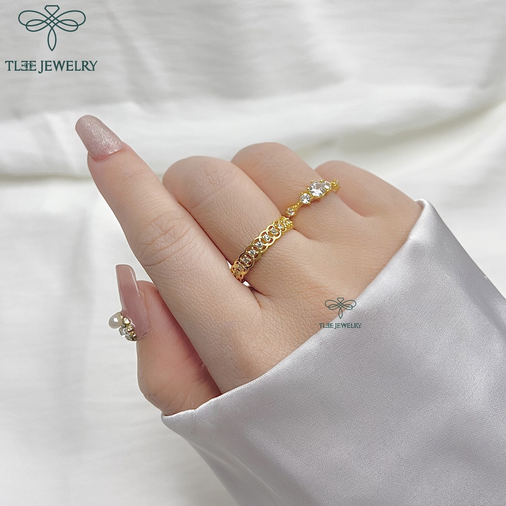 Nhẫn bạc nữ TLEE Snow Princess Fre mạ vàng 14k đính đá cao cấp TleeJewelry A0139