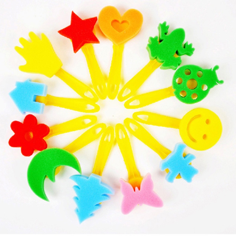 Bộ 12 Cây Cọ Bằng Mút Xốp - Set Cọ Vẽ Màu Nước, Màu Acrylic Mỹ Thuật