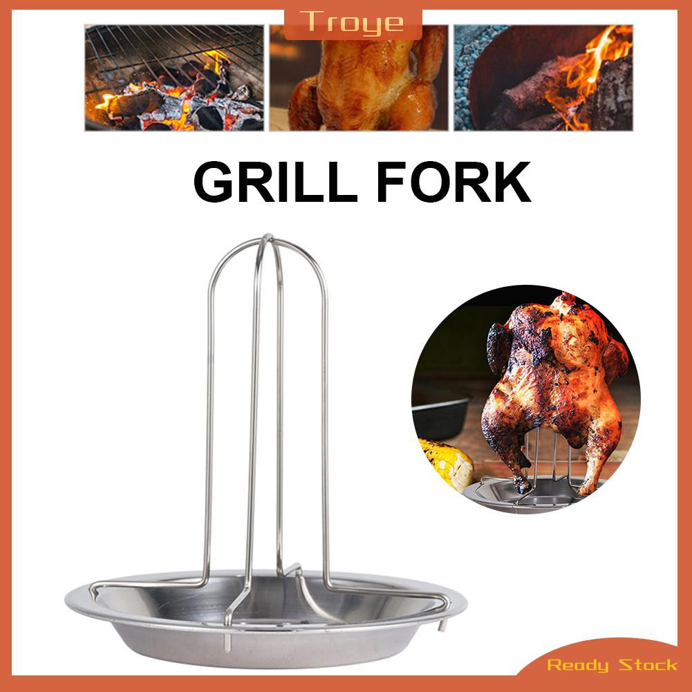 Barbecue Roast Chicken Grill Fork Stainless Steel Non-stick Thickened Roaster for Outdoor Camping