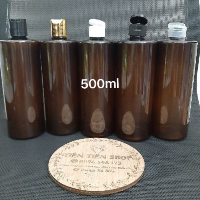 Chai nhựa nâu cao vai vuông 500ml nắp bật, nắp press