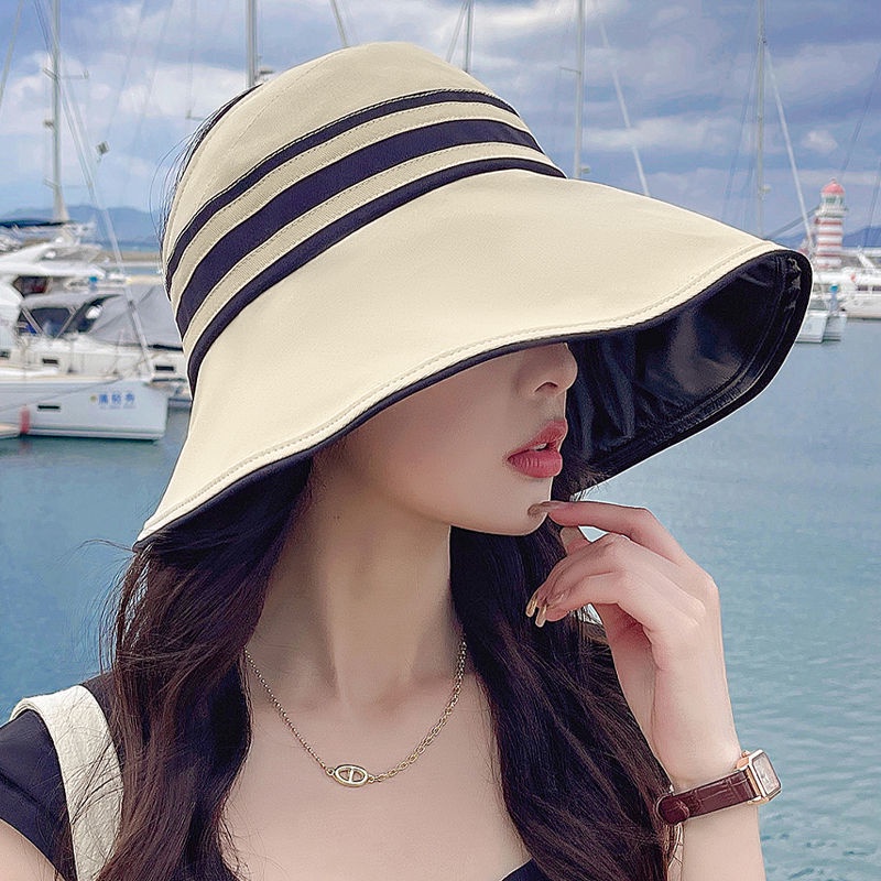 Nón Vành Rộng Hở Đầu Chống Tia Uv Màu Đen Phong Cách Nhật Bản