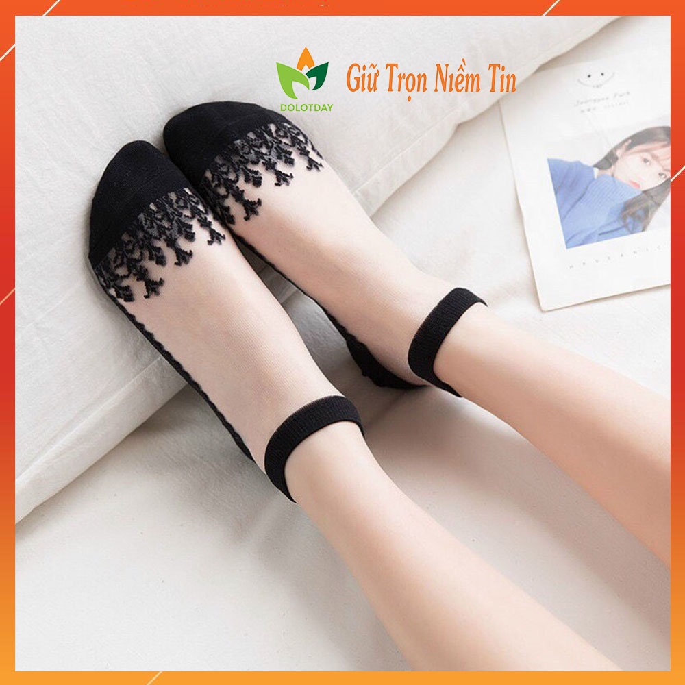 1 Đôi Tất lưới nữ cổ ngắn phối ren Công chúa màu Đen mỏng dai Vớ chân cute xuất Hàn DOLOTDAY