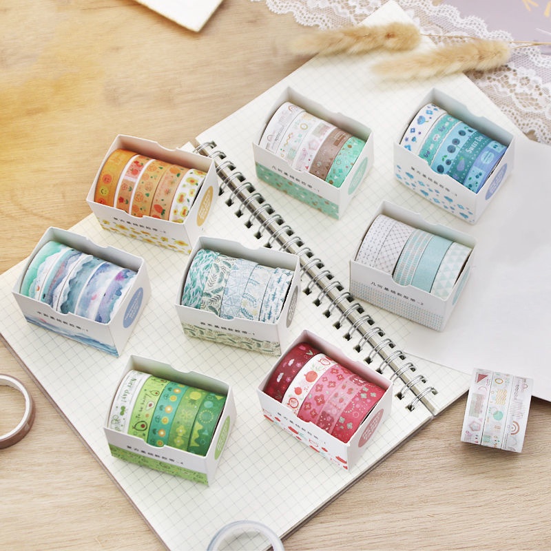 Set 5 cuộn băng keo washi RUIXIANG họa tiết tùy chọn phong cách retro trang trí sổ tay nhật ký DIY