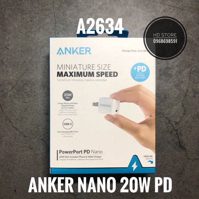 Sạc Anker PowerPort 20W PD Nano - Mã A2634 Sạc nhanh 20W