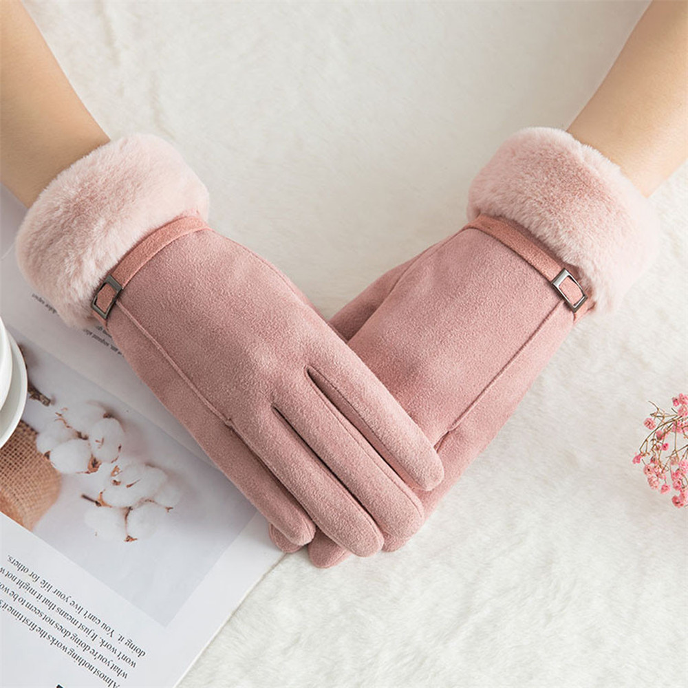 Găng Tay Lông Thú Giả Giữ Ấm Chống Gió Phối Nhung Cashmere Dùng Được Màn Hình Cảm Ứng Nhiều Màu Tùy Chọn Cho Nữ