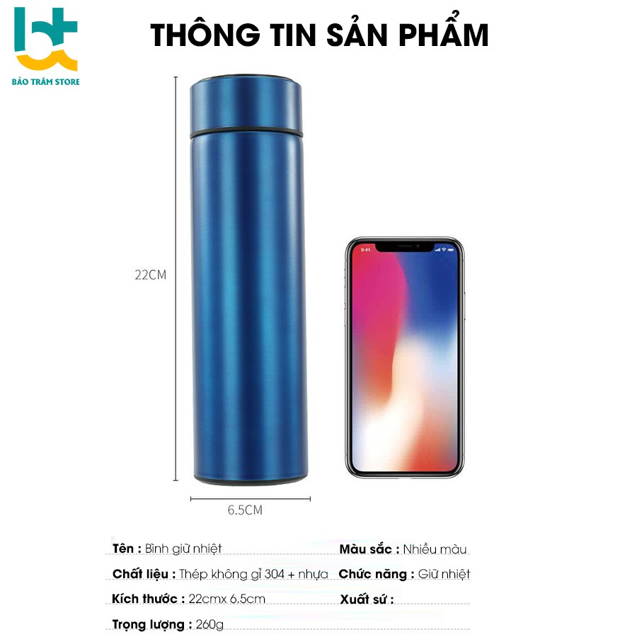 Bình giữ nhiệt hiển thị nhiệt độ cảm ứng 500ml ,nắp ngăn pha trà chất liệu inox 304 phủ sơn chống xước bảo hành 6 tháng | BigBuy360 - bigbuy360.vn