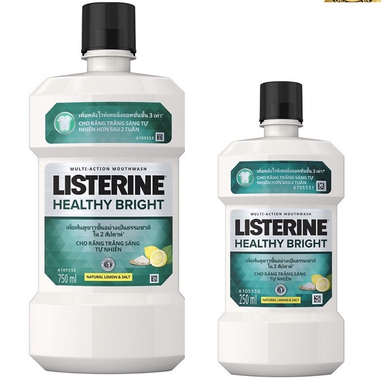 Nước súc miệng LISTERINE Trắng Răng Chanh Muối Healthy Bright - Nước xúc miệng trắng răng 250ml - 750ml