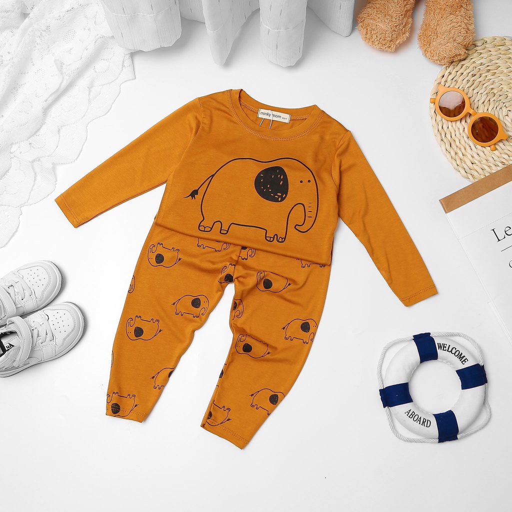 [Bé 19-32kg] Bộ dài tay thun lạnh in voi Minky Mom size nhí và đại cho bé trai bé gái từ 7-32kg