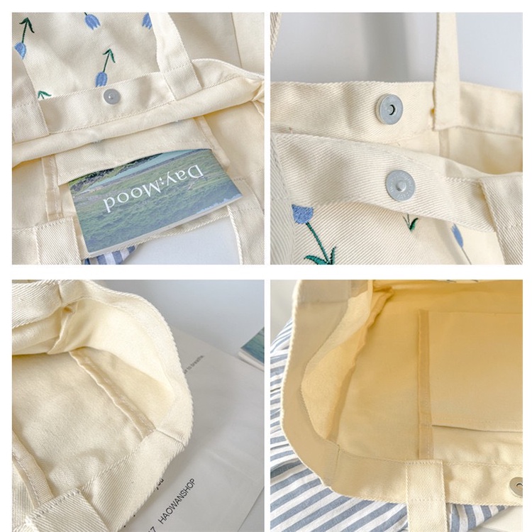 Túi tote vải canvas thêu hoa xanh dễ thương cao cấp phong cách hàn quốc MISATO TO1