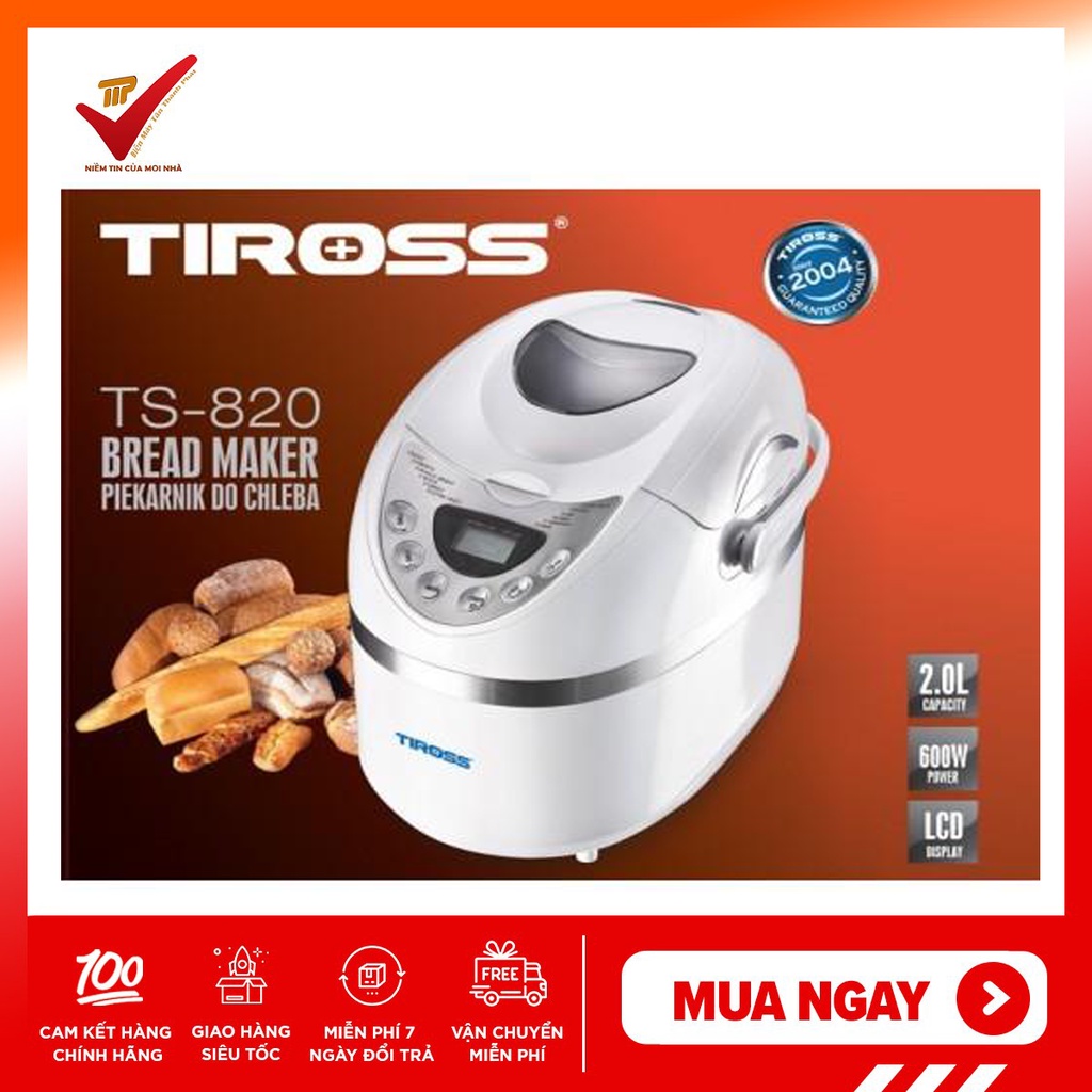 [Mã ELHADEV giảm 4% đơn 300K] Máy làm bánh mỳ tiross 600w TS820 [Sản Phẩm Chính Hãng, Bảo Hành 12 Tháng]