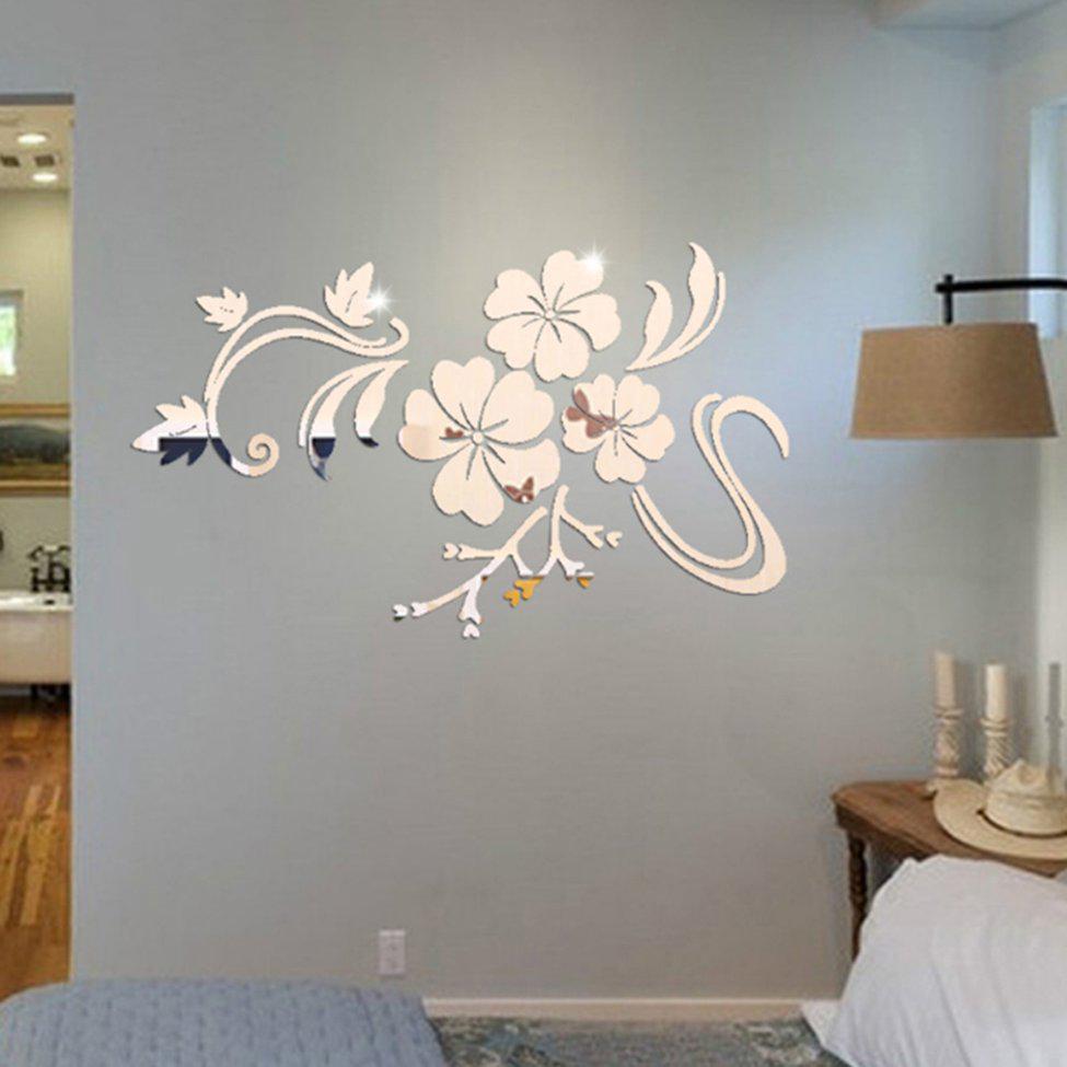 Sticker tráng gương dán tường kiểu dáng hoa 3D nổi bật