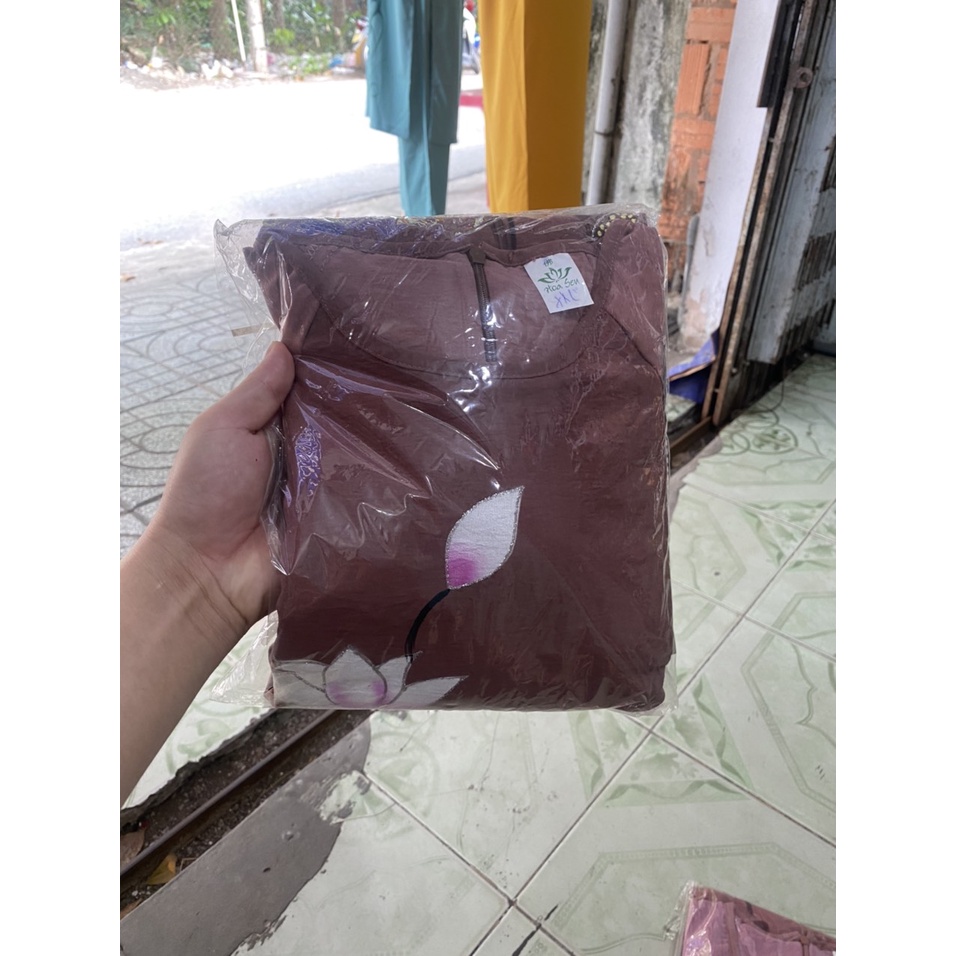 áo dài đi chùa, áo dài 4 tà chất liệu vải đũi co giãn mát không nhăn