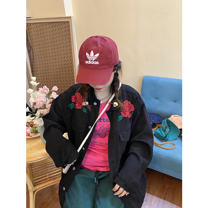 Áo Khoác denim Dáng Rộng Thêu Hoa Hồng Thời Trang Xuân Thu Cho Nữ