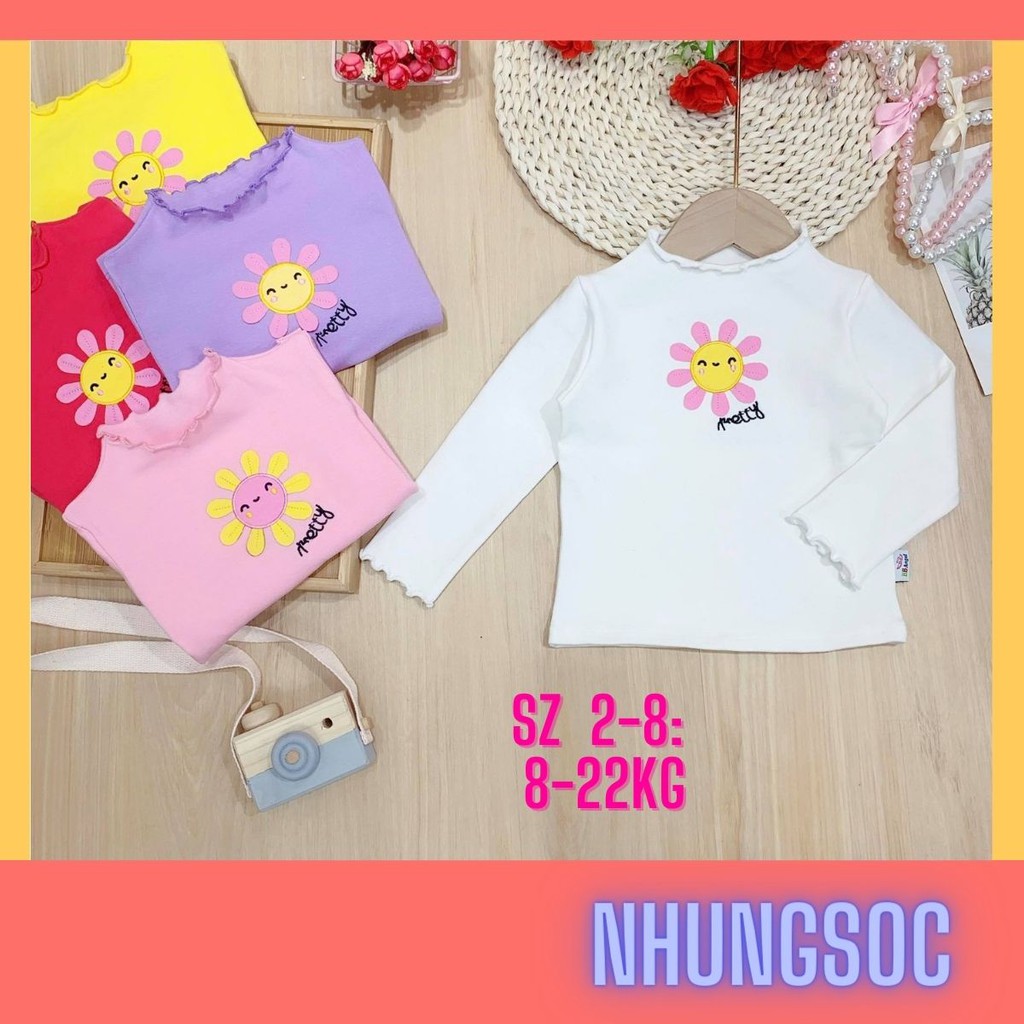 ✔️8-22kg✔️ Áo cotton len dày dặn cho bé gái size nhí thêu đắp hoa mặt trời