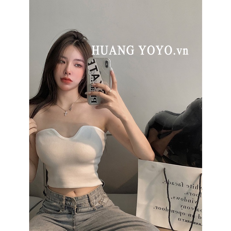 Kumikumi Huang Yoyo Áo Ống Ngắn Dệt Kim Phong Cách Hàn Quốc Thời Trang Dành Cho Nữ Croptop Không Dây Áo Lót Nữ