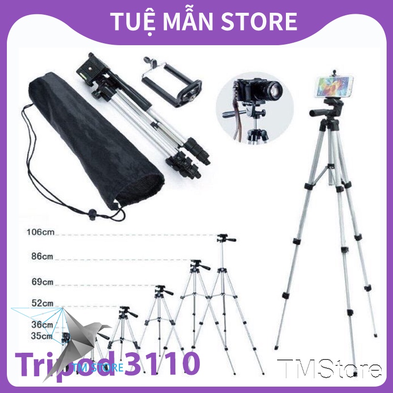 Gậy 3 chân chụp hình máy ảnh, điện thoại Tripod TF - 3110, Tripod chụp ảnh livetream, Chân đế điện thoại quay tiktok