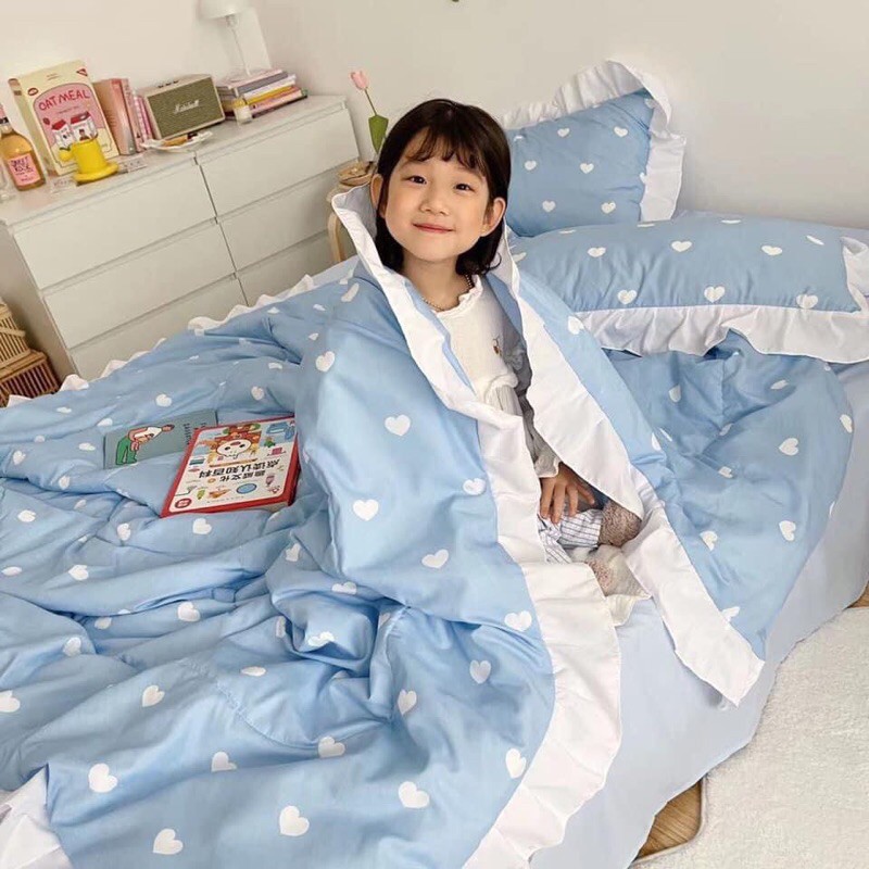 Bộ chăn ga 4 món cotton đũi bèo chăn trần hè thu nhập khẩu