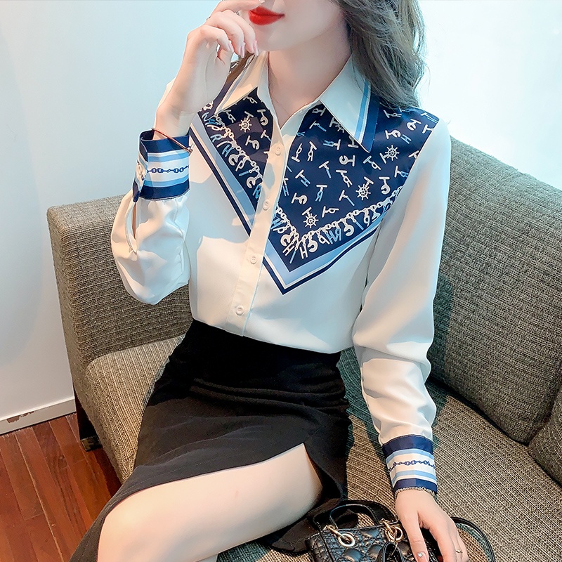 Áo Sơ Mi Chiffon Dáng Suông In Họa Tiết Màu Tương Phản Thời Trang Xuân Thu Cho Nữ