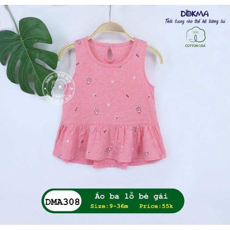 [Dokma] Áo sát nách/ Ba lỗ viền váy cho bé gái chất đẹp, mát (Sz 9-36m)