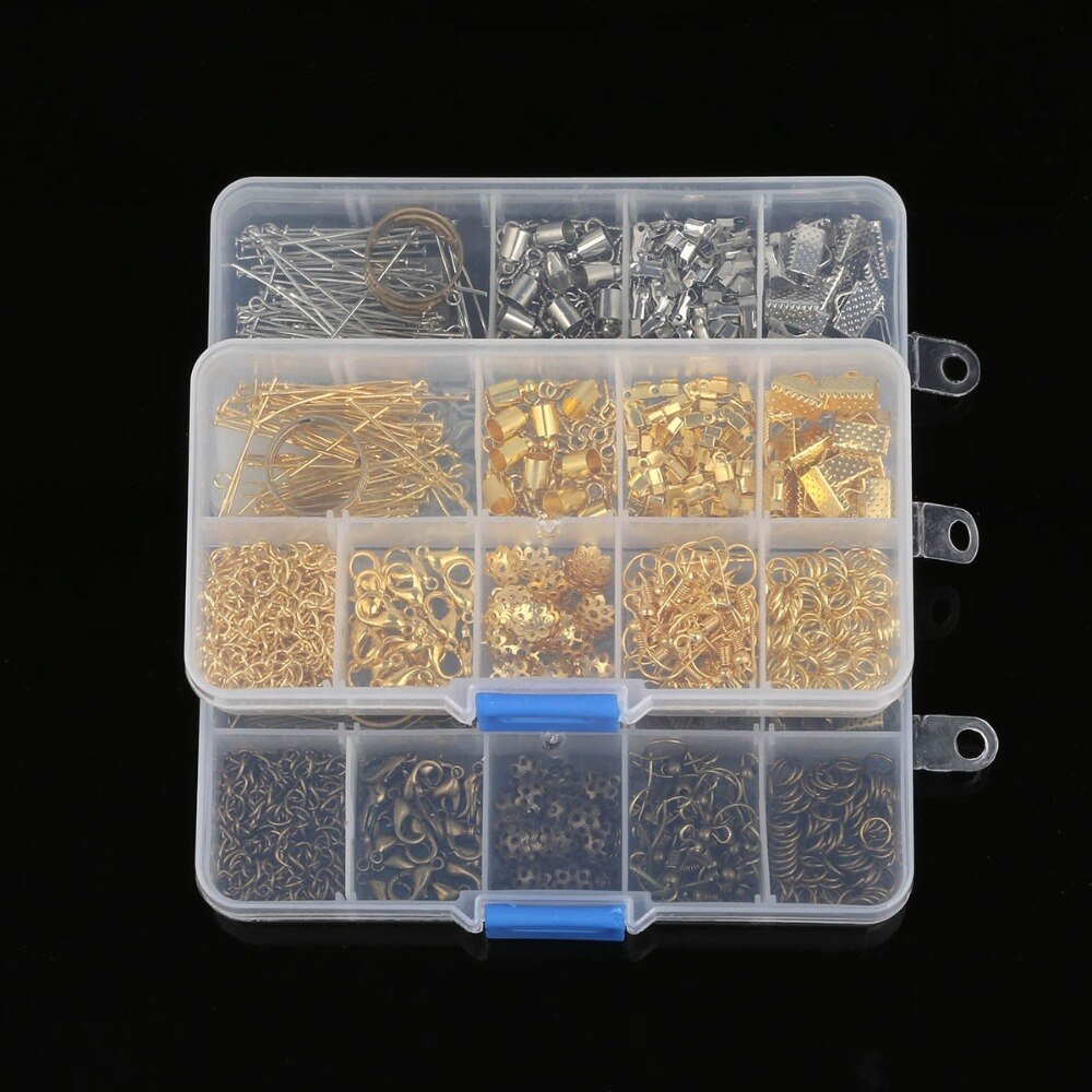 Hộp dụng cụ làm đồ trang sức thủ công gồm vòng đơn móc càng cua dây xích khóa đèn pin ốc mắt cừu kim chỉ