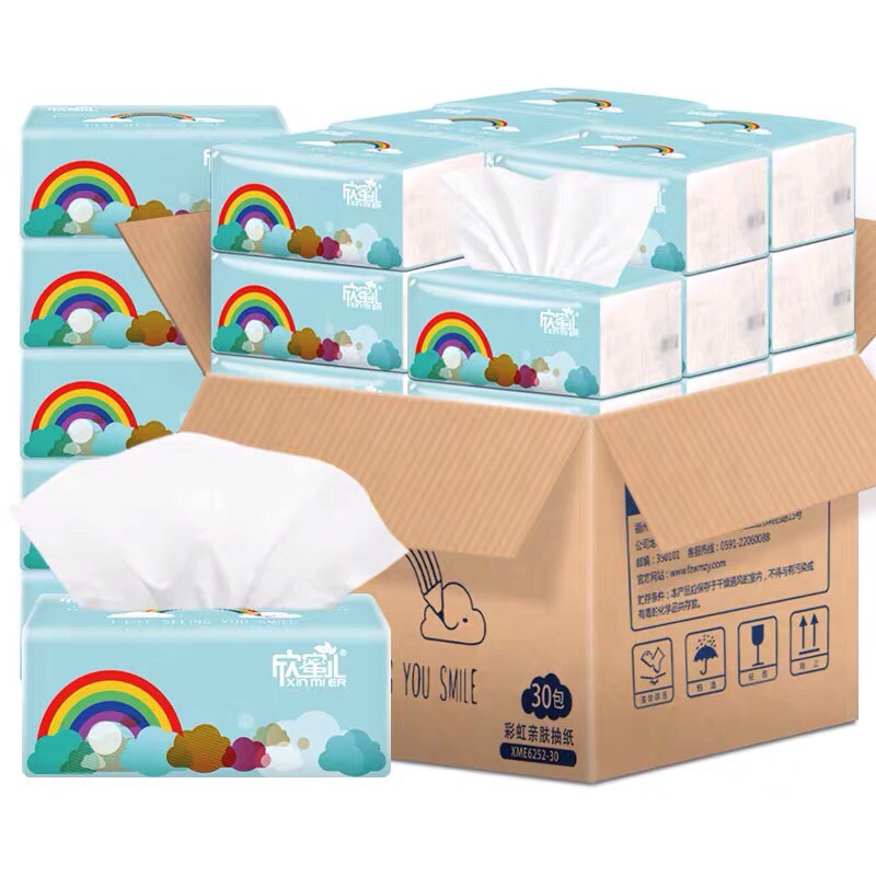 1 Thùng Giấy Ăn Cầu Vồng Xếp Sẵn 30 Bịch - HÀNG MỚI VỀ