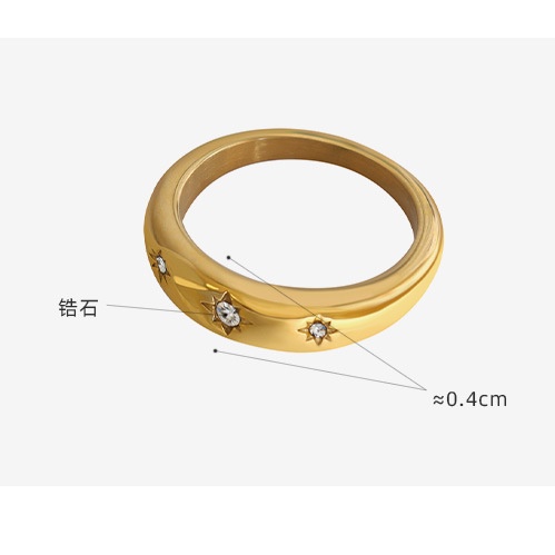 Nhẫn Thép Titan Mạ Vàng 18K Đính Đá Zircon Lấp Lánh Phong Cách Retro Thời Trang Cho Nữ