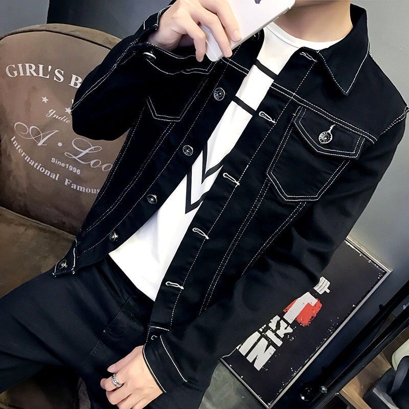 Áo Khoác Denim Mỏng Màu Đen Thời Trang Xuân Thu 2020 Cá Tính Cho Nam