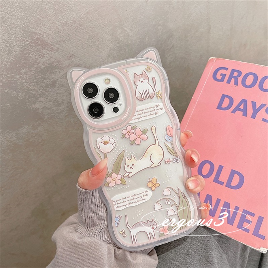 Cat EarỐp Điện Thoại Mềm Hình Tai Mèo Và Hoa Dễ Thương Cho iPhone 14 13 12 11 Pro Max SE2020 X XR Xs Max 7 8 6 6s Plus