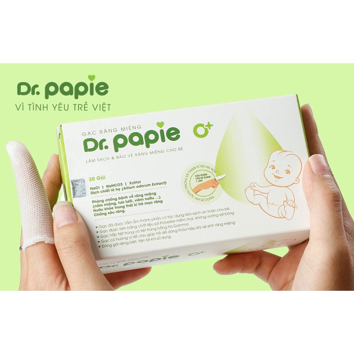 Gạc Rơ Lưỡi Dr Papie Vệ Sinh Răng Miệng Cho Bé Sơ Sinh Hộp 30 Gói