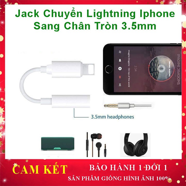 Cáp chuyển đổi chân Iphone sang tai nghe 3.5mm - Jack Lightning chuyển tai nghe Iphone, Kết Nối Bluetooth (1 Cổng)