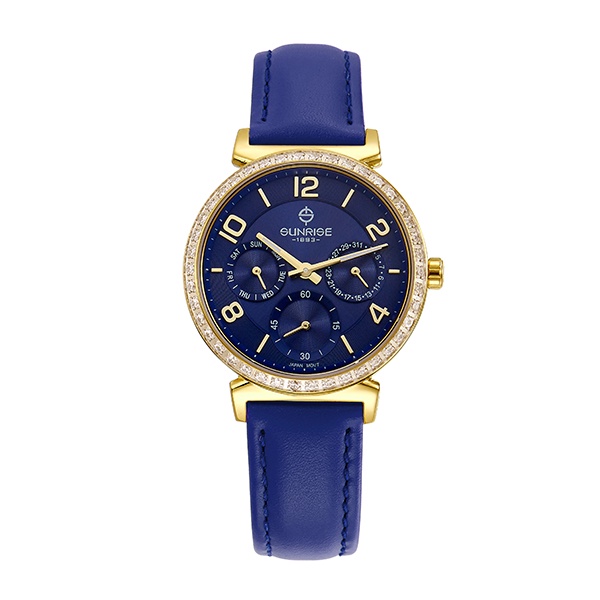 Đồng hồ nữ chính hãng dây da Sunrise 9806BA sapphire chống xước, chống nước, bảo hành 12 tháng