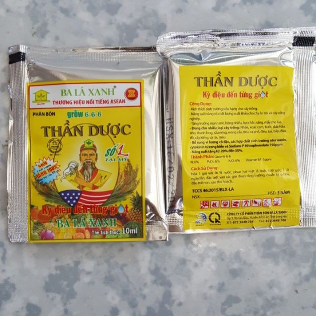 Phân bón lá đậm đặc Thần Dược Grow 6-6-6 10ml, ba lá xanh