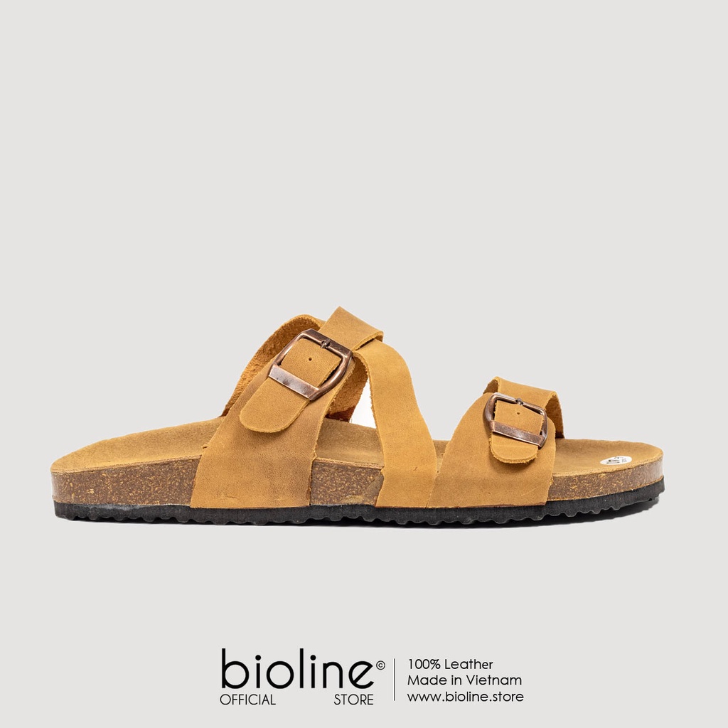 [DA BÒ THẬT] D25-Dép Sandal da bò Unisex quai chéo Birken Bioline (Đế trấu, da bò thật nguyên tấm)
