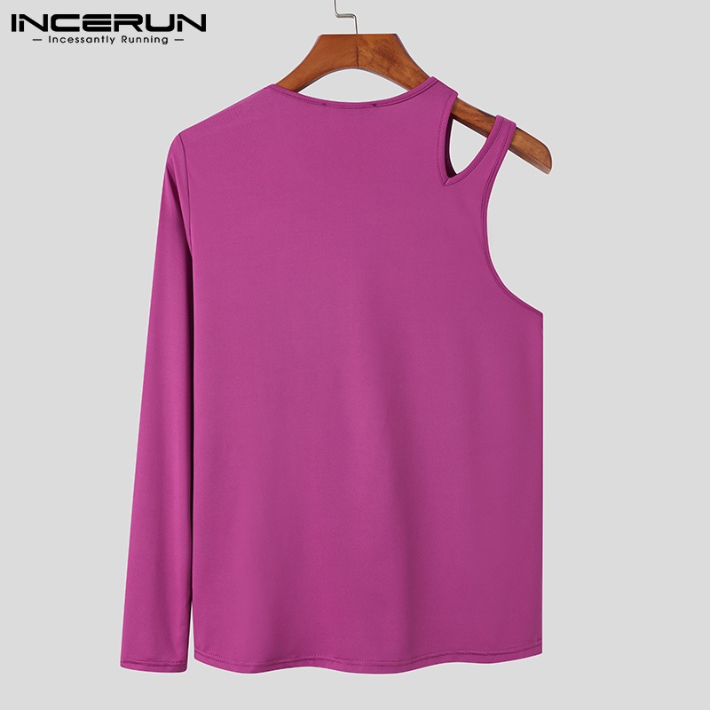 Áo kiểu INCERUN thiết kế lệch một bên vai màu trơn gợi cảm thời trang dành cho nam