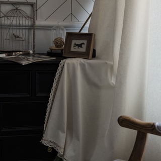 Rèm cửa sổ phong cách vintage trắng trơn phối viền ren cao cấp dùng trang trí nhà cửa