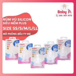 [CHÍNH HÃNG] Núm ti Pigeon Softouch cho bình sữa cổ rộng đủ size S/M/L/LL/LLL (1-15 tháng) - 2 cái/vỉ