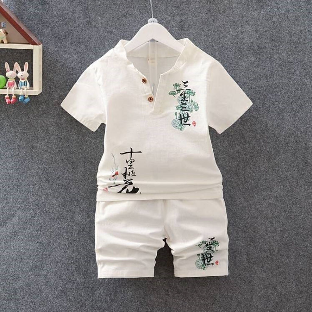 Bộ Cộc Tay Bé Trai LILA KIDS , Đồ Bộ Cho Bé Chất Đũi In Hình Lá Sen Cực Đẹp Cho Bé Từ 6-28kg