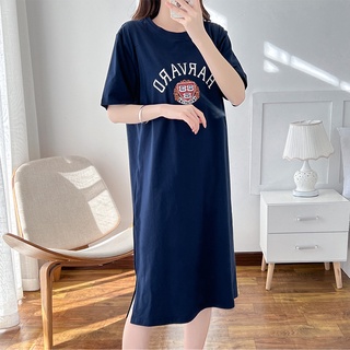 Đầm suông váy suông dáng dài form rộng tay lỡ in logo hình đẹp xẻ tà tinh tế trẻ trung năng động ttds0449