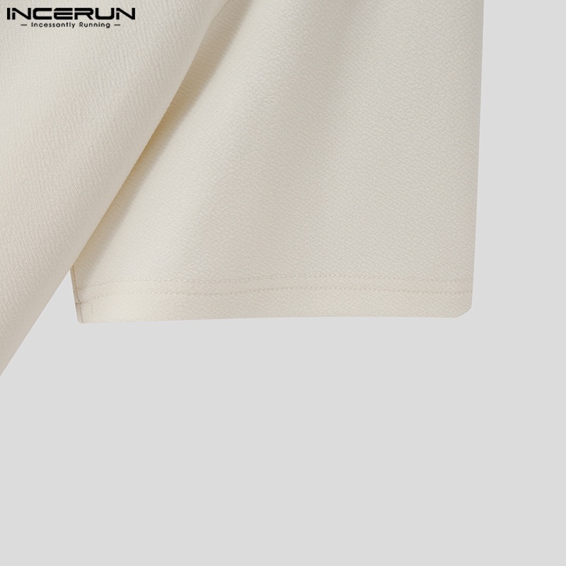 Áo thun INCERUN tay ngắn cổ xẻ chữ V màu sắc đơn giản cho nam