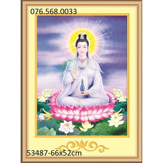 Tranh thêu chữ thập PHẬT QUAN ÂM 53487 66x52cm chưa thêu 53487
