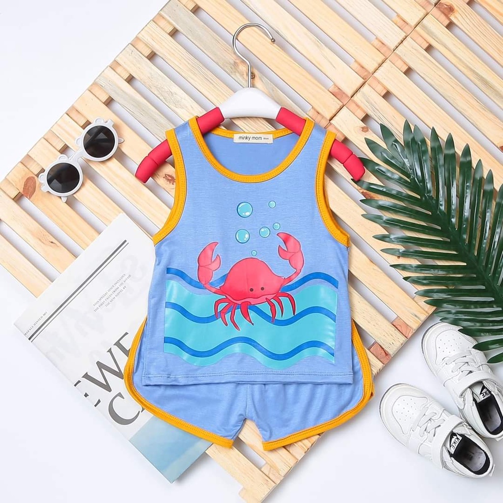 Bộ quần áo ba lỗ cho bé trai bé gái in hình động vật biển, mặc cho mùa hè. Cả bộ quần áo, bé 9-20kg BL15 Shop-Mẹ-Rùa