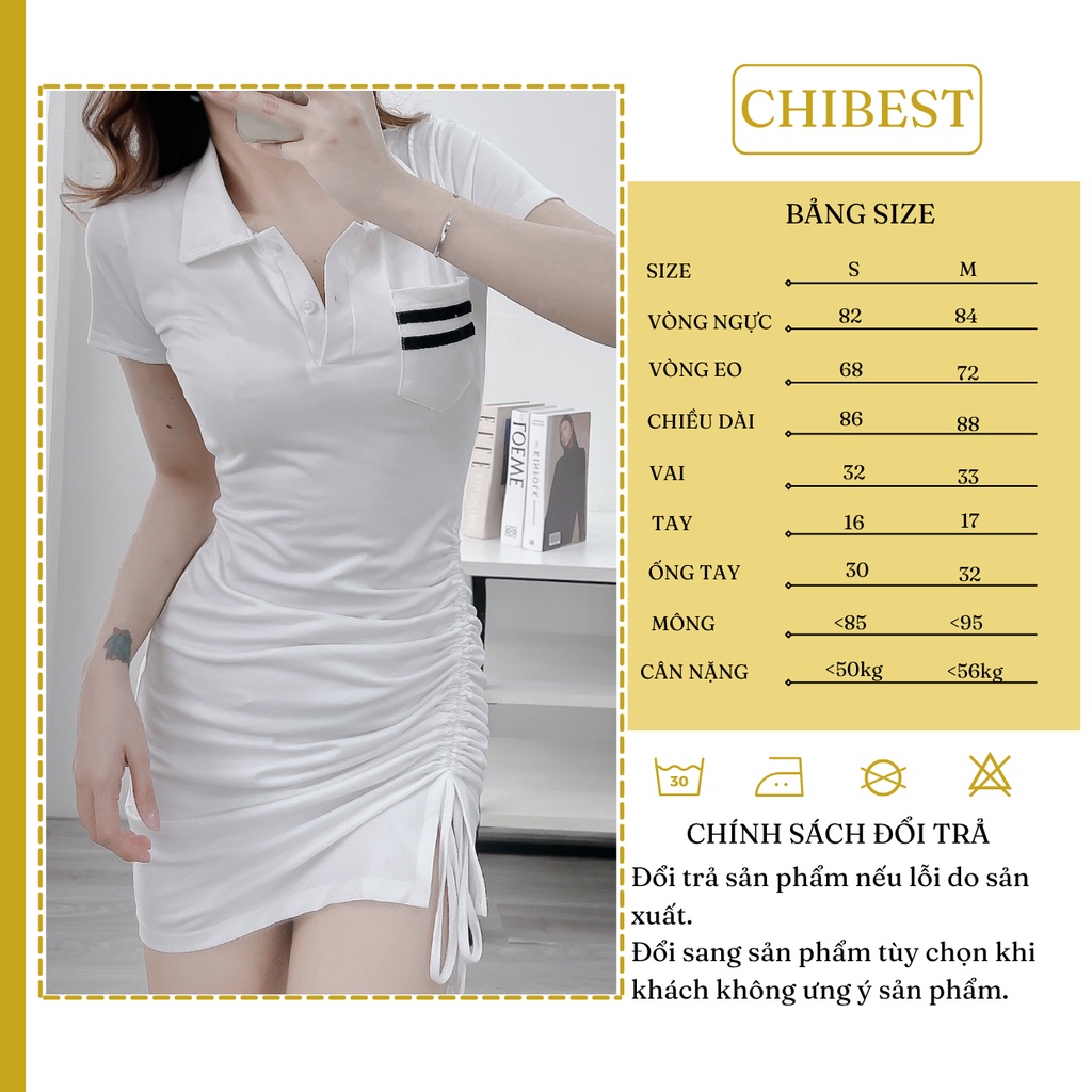 Đầm body tici cổ sơmi phối túi sọc rút hông xẻ đùi xexy LDB66 CHIBEST